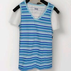 NWOT Basic Editions Blue Green Striped Tank Top Size Women's S